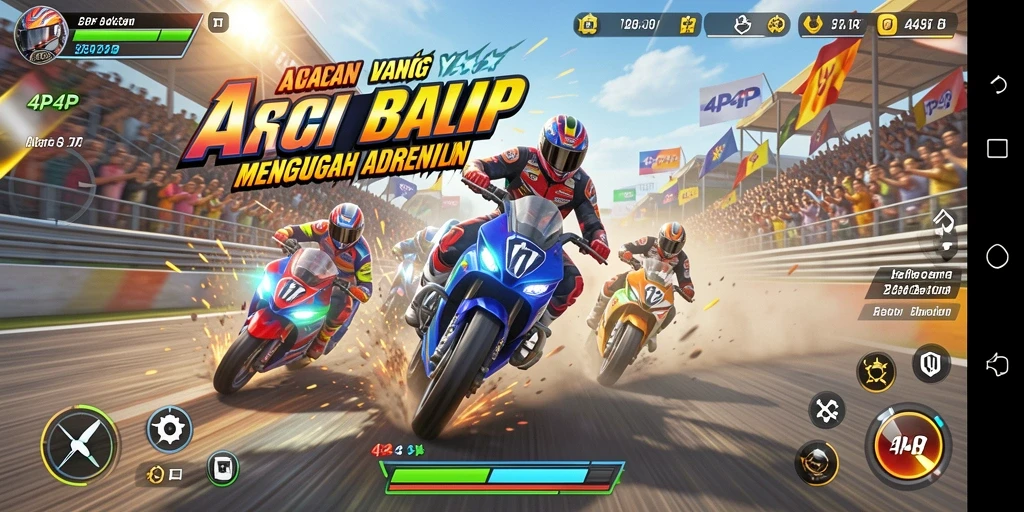 Screenshot gameplay 4P4P menampilkan aksi balapan yang mendebarkan.
