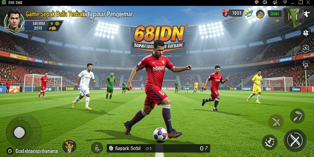 Screenshot dari gameplay intensif di 68IDN menampilkan aksi pertandingan bola.