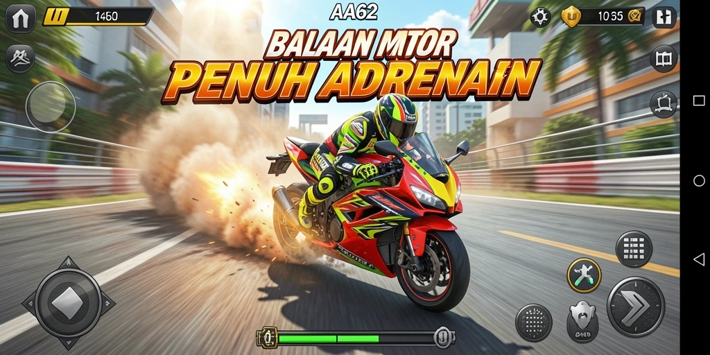 Gameplay seru balapan motor di trek yang menantang.