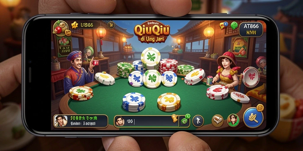 Screenshot utama AT866 yang menampilkan aksi seru dalam permainan QiuQiu.