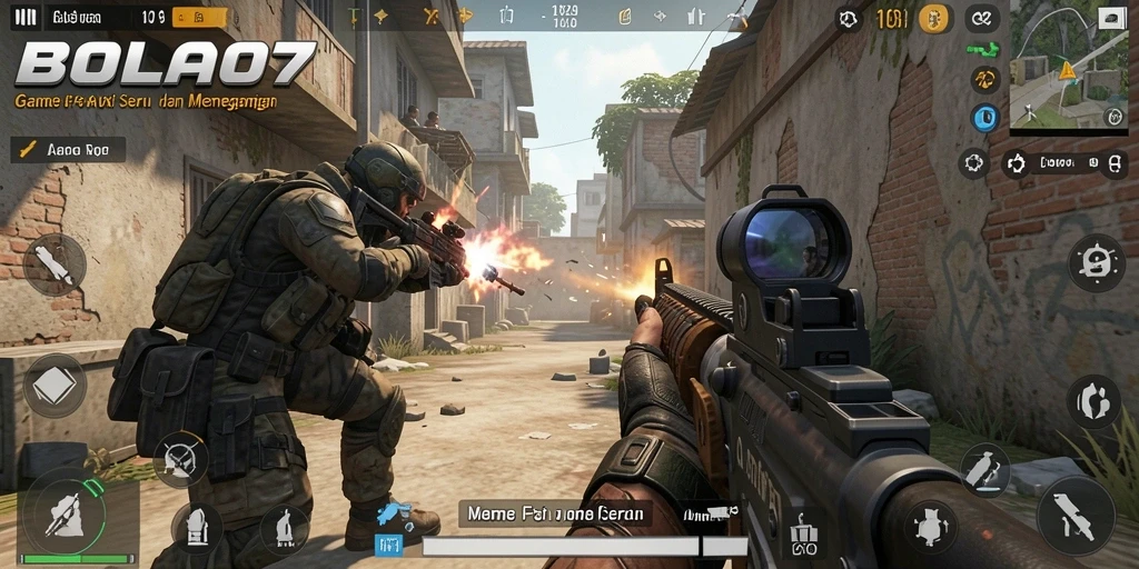 Tampilan gameplay BOLA07 dengan aksi tembak-menembak yang intens.
