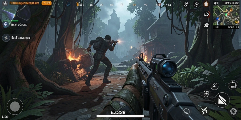 Screenshot yang menampilkan aksi mendebarkan dalam gameplay TPS.