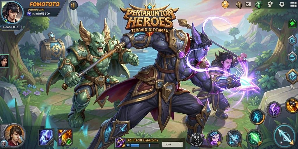 Screenshot dari gameplay seru FOMOTOTO di arena pertempuran.
