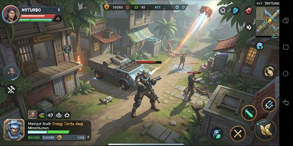 Screenshot gameplay N9TURBO yang penuh strategi dan aksi.